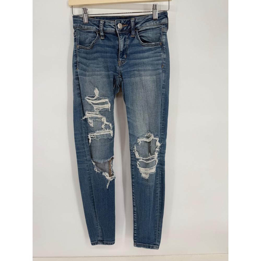 American Eagle Next‎ Level Stretch Skinny Distressed Blue Jeans Womens Sz 2